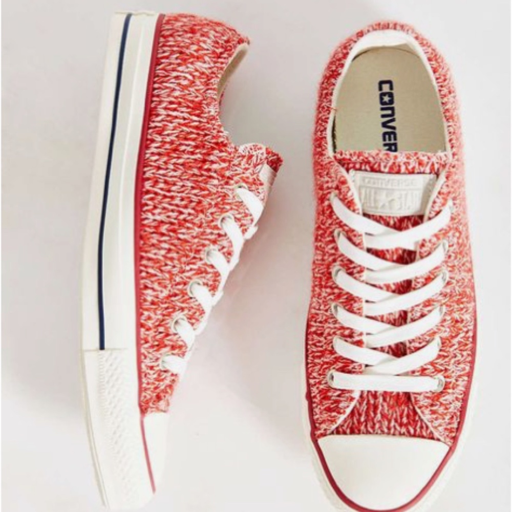 Converse All-Star Women's Sweater Knit Low Top Sneakers Shoes Red White